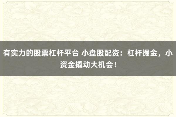 有实力的股票杠杆平台 小盘股配资：杠杆掘金，小资金撬动大机会！