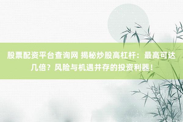 股票配资平台查询网 揭秘炒股高杠杆：最高可达几倍？风险与机遇并存的投资利器！