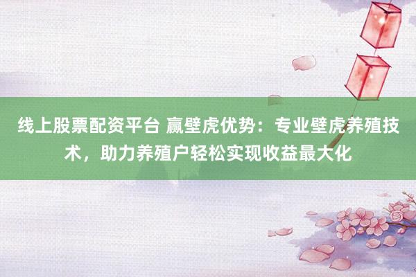 线上股票配资平台 赢壁虎优势：专业壁虎养殖技术，助力养殖户轻松实现收益最大化