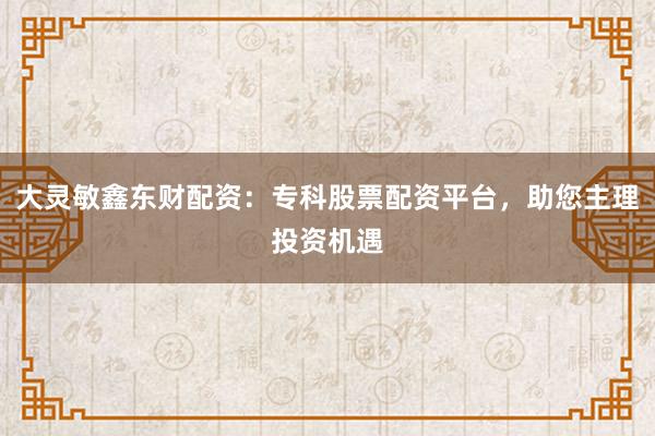 大灵敏鑫东财配资：专科股票配资平台，助您主理投资机遇