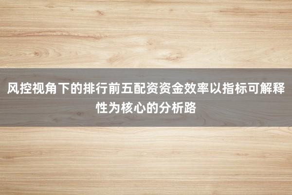 风控视角下的排行前五配资资金效率以指标可解释性为核心的分析路